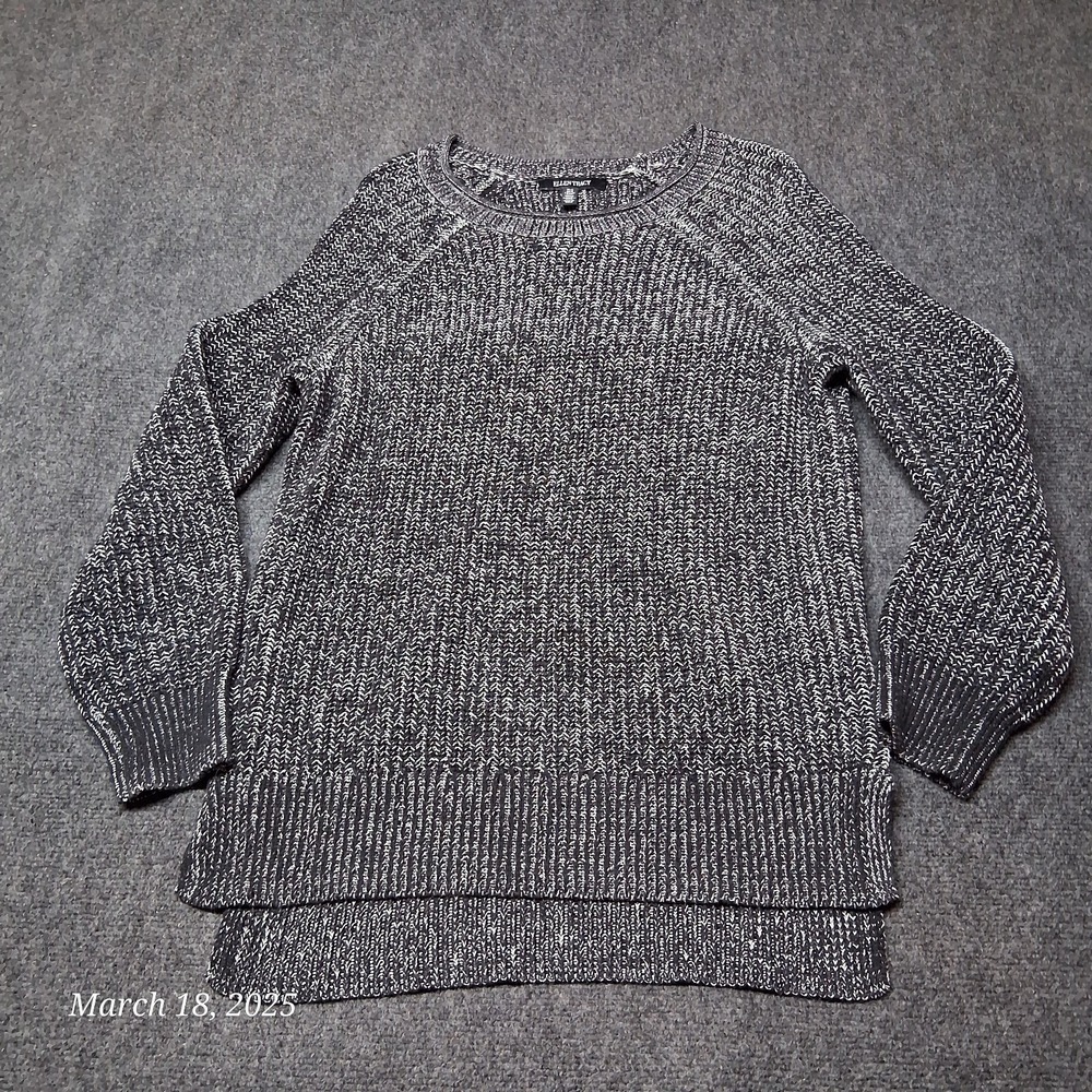 Ellen Tracy Sweater Women Sz Medium Black‎ Marble Long Sleeve Boat Neck Cozy